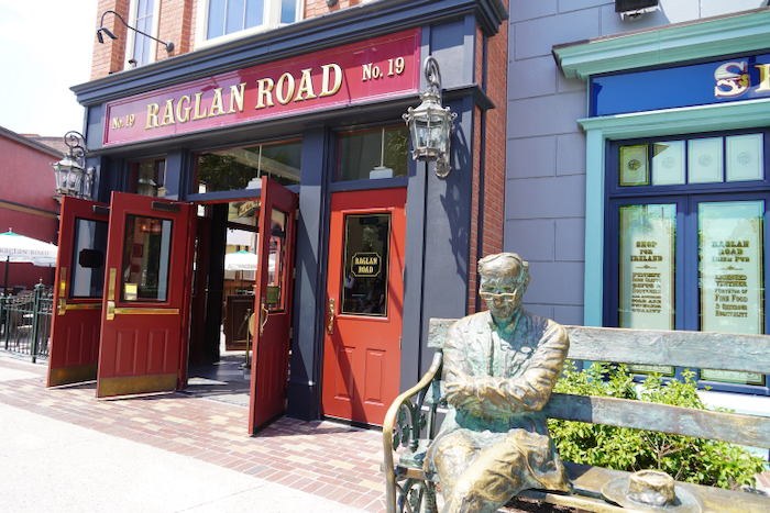 Raglan Road Irish Pub statue and restaurant