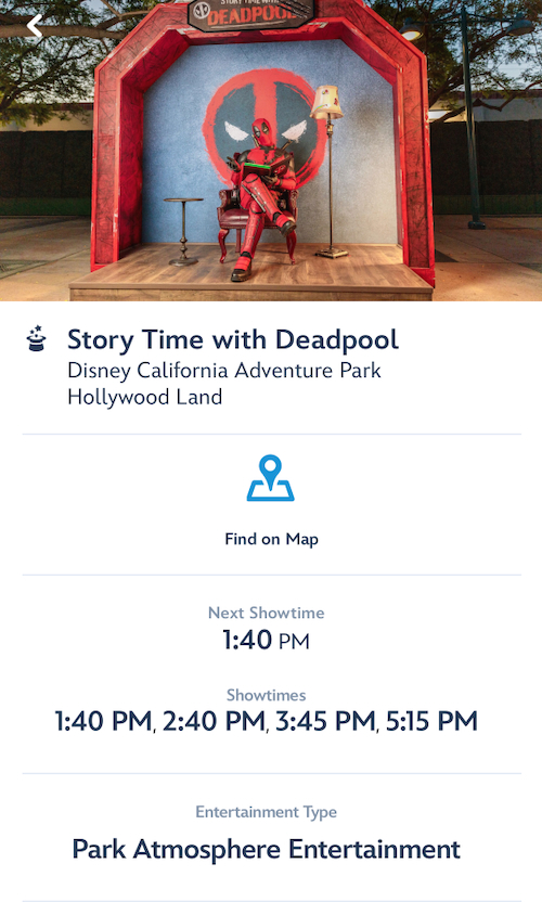 Storytime with Deadpool times July 26 at Disneyalnd Resort