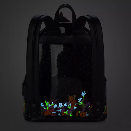 Mickey Mouse and Friends Halloween Loungefly Backpack - back glowing 