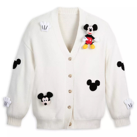 Mickey Mouse Cardigan Sweater with Plush Appliqué for Women