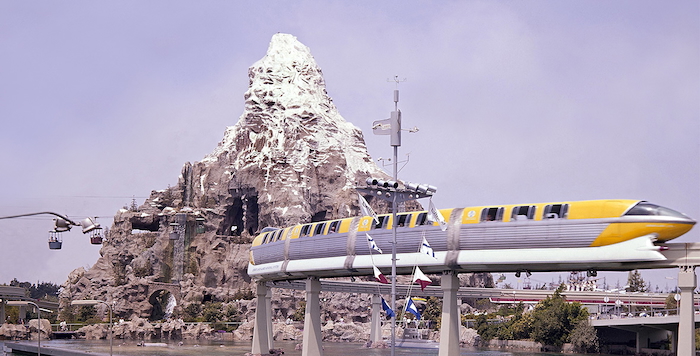 Matterhorn Bobsleds with monorail at Disneyland 