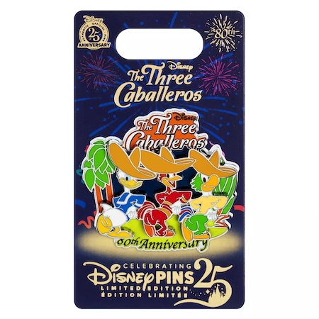 Three Caballeros 80th Anniversary Pin on card